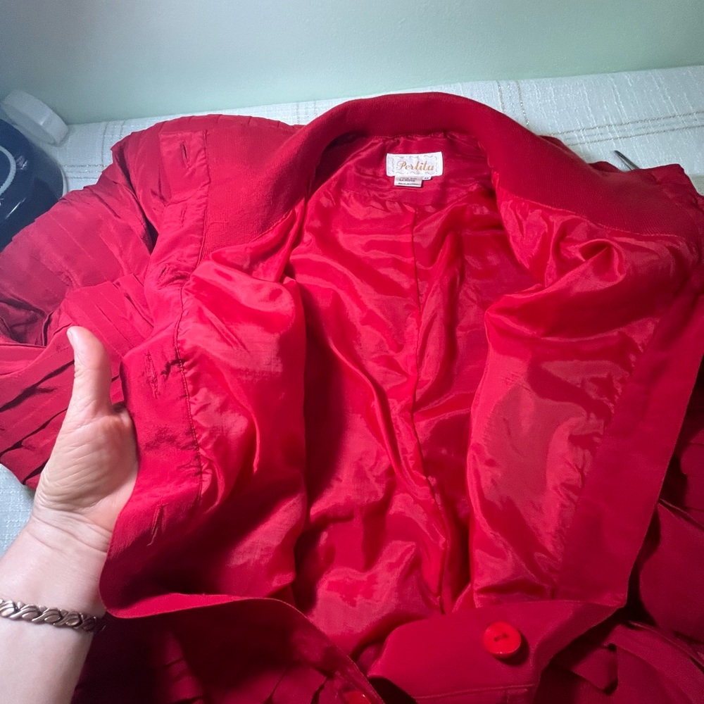 Vintage 100% Silk Bombers Jacket oversized Size M Perlita Brend Pleated design - Picture 9 of 9